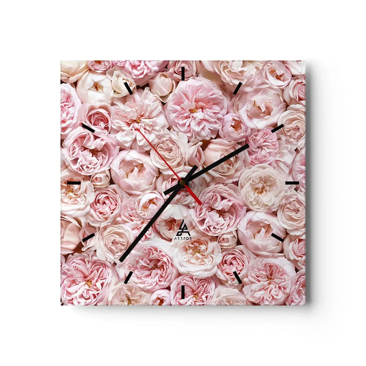 Wanduhr - Glasuhr - Zarte Rosen in Rosatönen auf der gesamten Oberfläche - 30x30cm - Auf Rosen gebettet - Moderne Wanddekoration für Wohnzimmer und Schlafzimmer ARTTOR