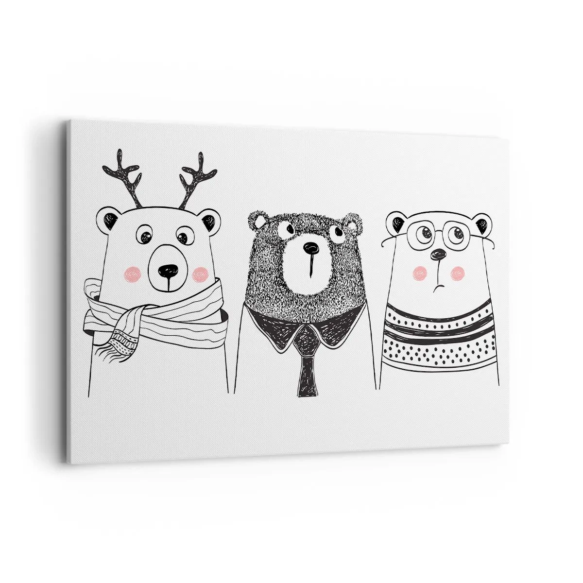 Bild auf Leinwand - Leinwandbild - Drei lustige Bären im minimalistischen Stil - 100x70cm - Teddybär, Teddybär und Bär - Moderne Wanddekoration für Wohnzimmer und Schlafzimmer ARTTOR