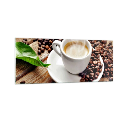 Glasbild - Bild auf glas - Kaffee auf der Bank - 100x40 cm