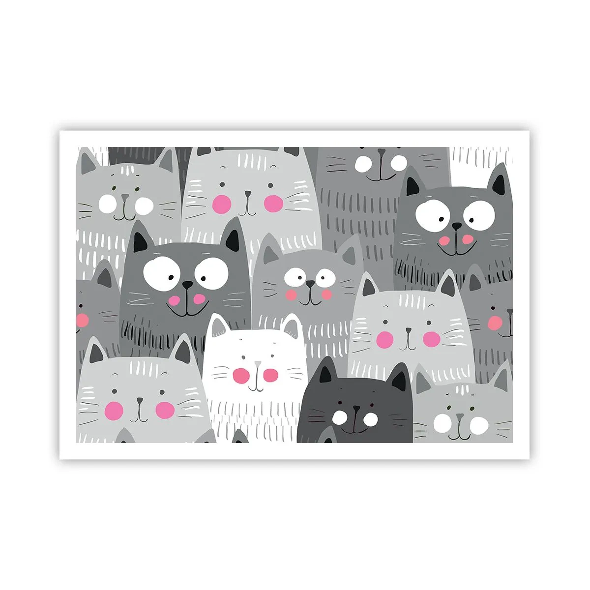 Poster - Ein lustiges Muster mit Katzen in Grautönen - 100x70cm - Katzenwelt - Moderne Wanddekoration für Wohnzimmer und Schlafzimmer ARTTOR