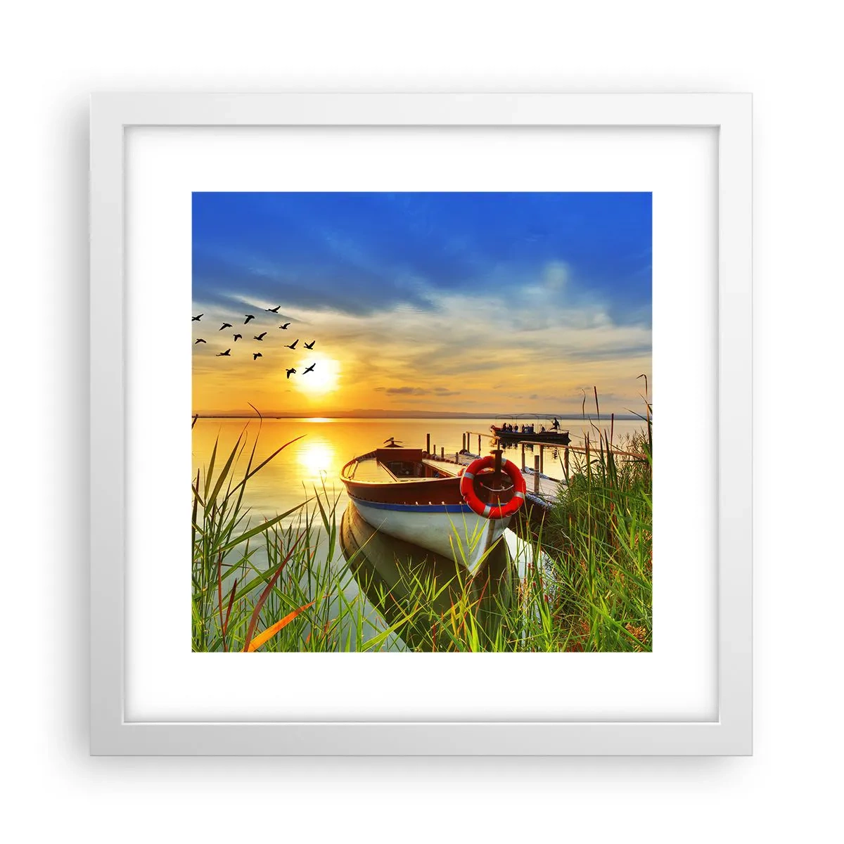 Poster in einem weißen Rahmen - Die Kormorane fliegen schon weg - 30x30 cm