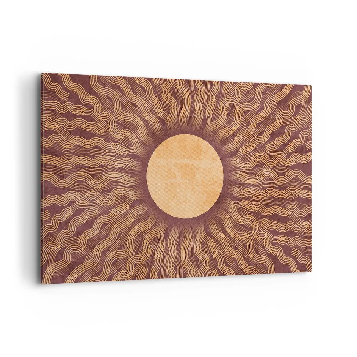 Bild auf Leinwand - Leinwandbild - Sonniges Muster mit Strahlen auf einem Hintergrund in Brauntönen - 120x80cm - Sonnensymbol - Moderne Wanddekoration für Wohnzimmer und Schlafzimmer ARTTOR
