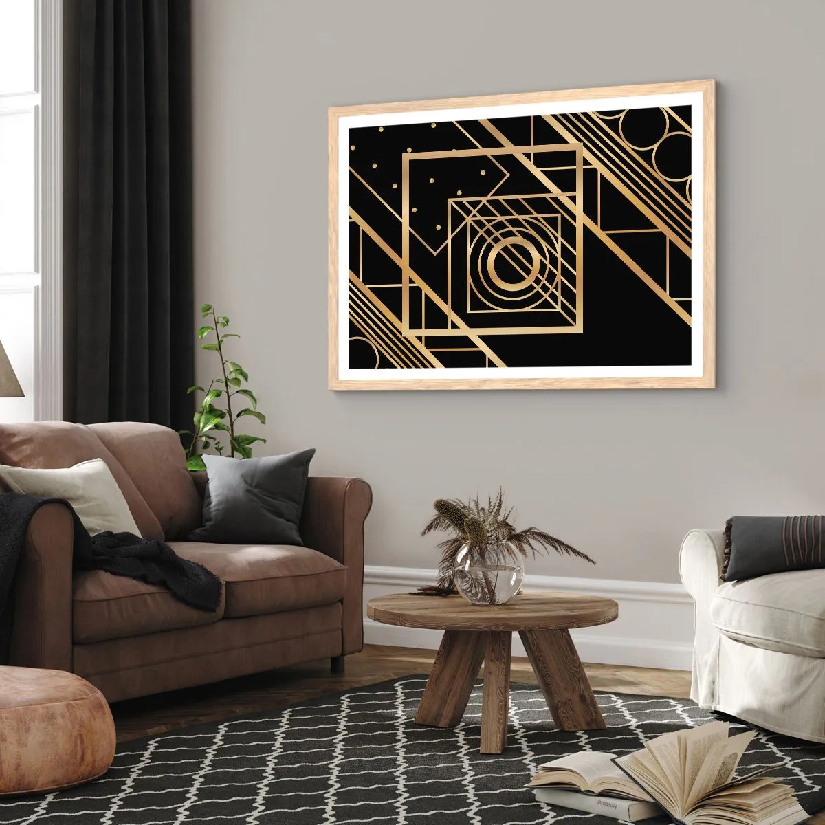 Poster in einem Rahmen aus heller Eiche - Goldene Geometrie - 50x40 cm