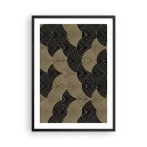 Poster in einem schwarzem Rahmen - Abstraktes Muster in schwarzen und goldenen Kreisen - 50x70cm - Einheit in der Vielfalt - Moderne Wanddekoration für Wohnzimmer und Schlafzimmer ARTTOR