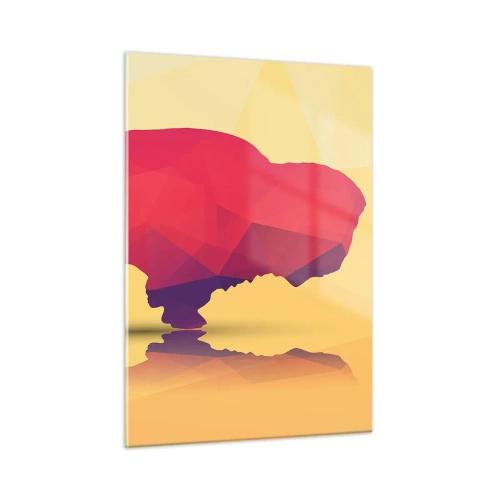 Glasbild - Bild auf glas - Geometrischer Bison in warmen Farben - 50x70cm - Die Amaranth-Stärke des Bisons - Moderne Wanddekoration für Wohnzimmer und Schlafzimmer ARTTOR