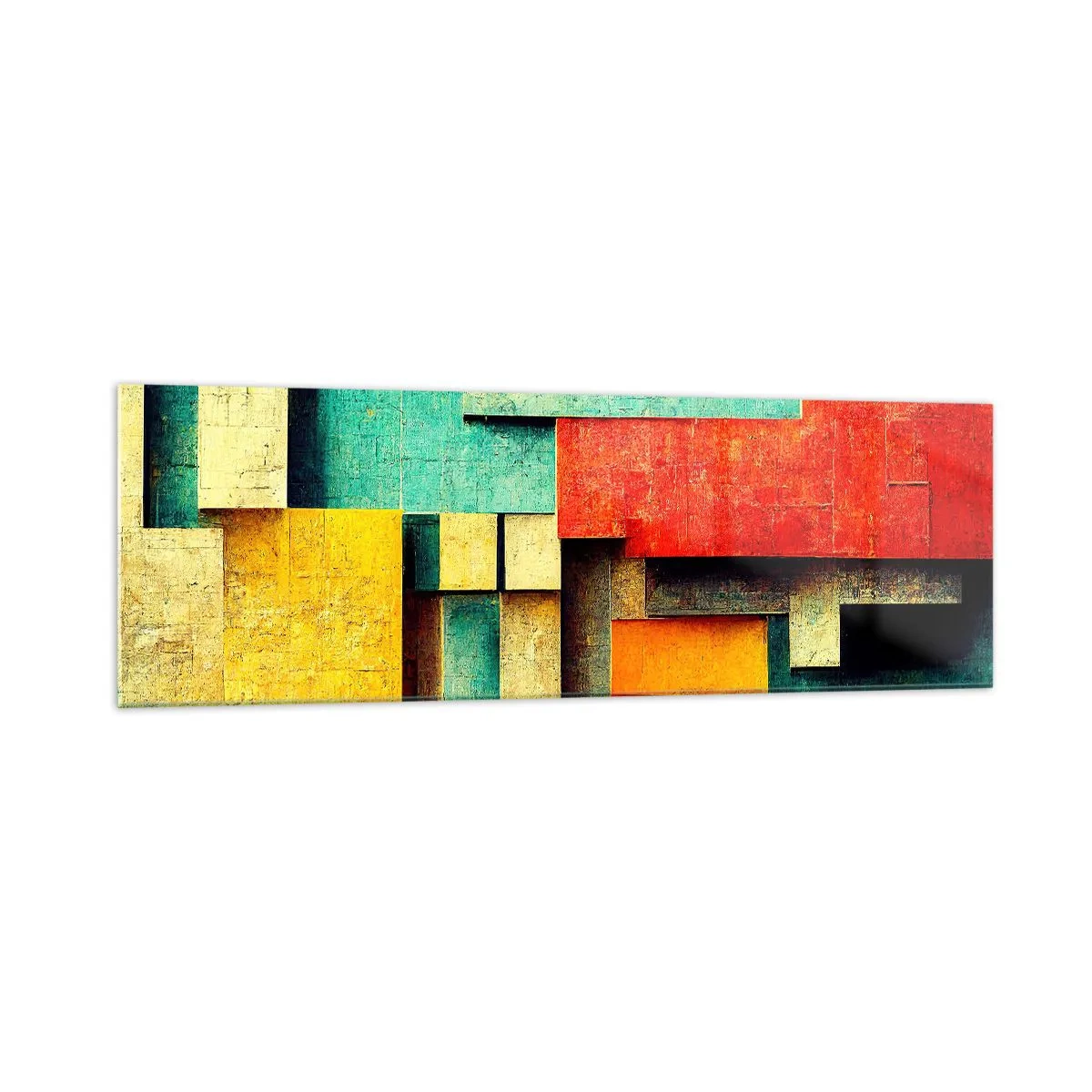 Glasbild - Bild auf glas - Abstrakte geometrische Formen in leuchtenden Farben - 160x50cm - Festival der rechten Winkel - Moderne Wanddekoration für Wohnzimmer und Schlafzimmer ARTTOR