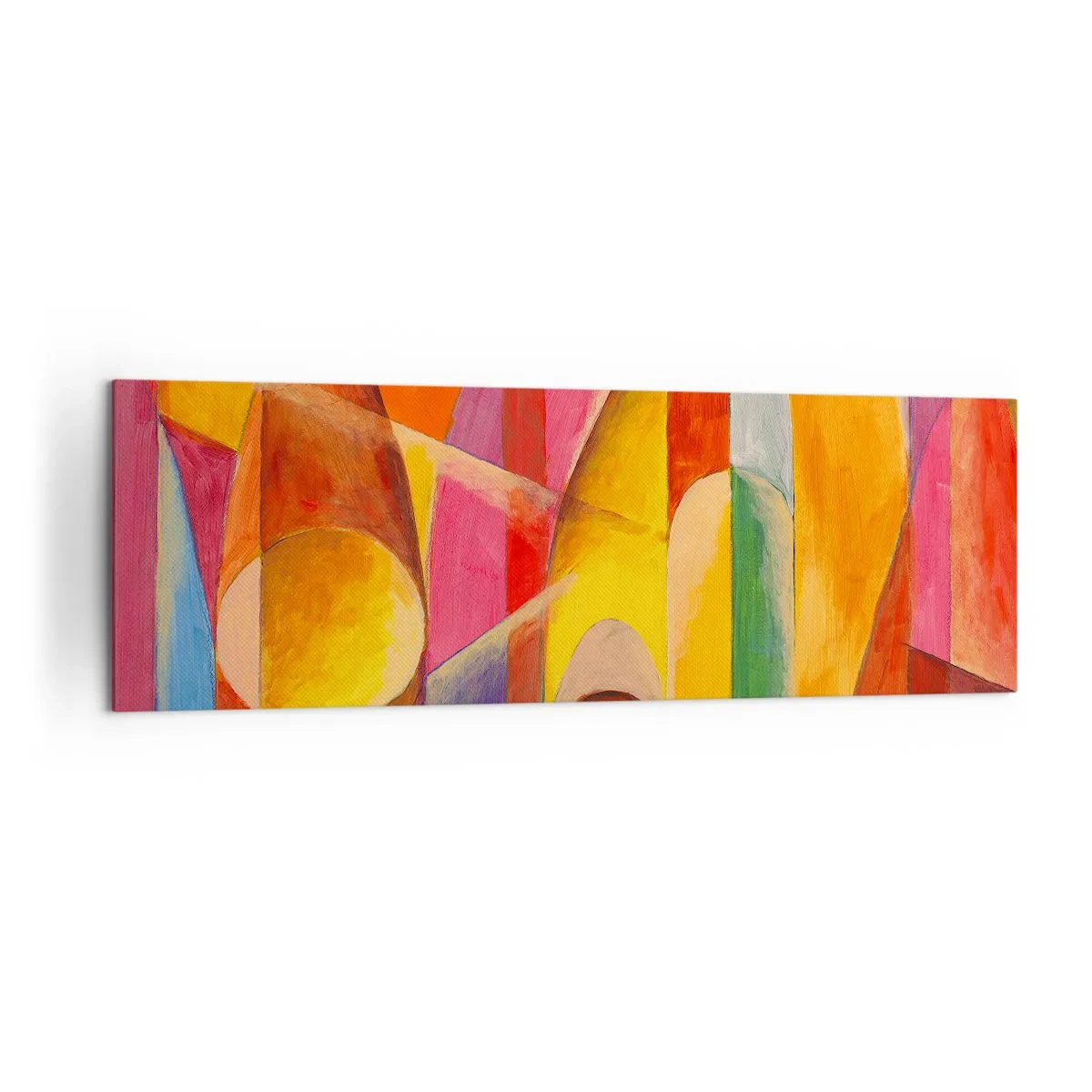 Bild auf Leinwand - Leinwandbild - Eine abstrakte Komposition voller farbenfroher geometrischer Formen. - 160x50cm - Kathedrale der Sonne - Moderne Wanddekoration für Wohnzimmer und Schlafzimmer ARTTOR