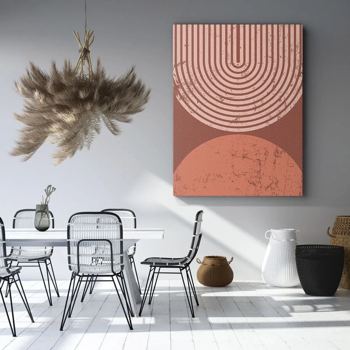 Bild auf Leinwand - Leinwandbild - Geometrische Muster in Terrakotta-Tönen auf Vintage-Hintergrund - 70x100cm - Enge Beziehung - Moderne Wanddekoration für Wohnzimmer und Schlafzimmer ARTTOR