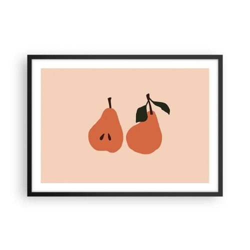 Poster in einem schwarzem Rahmen - Eine minimalistische Illustration von zwei Birnen auf beigem Hintergrund. - 70x50cm - Pure Süße - Moderne Wanddekoration für Wohnzimmer und Schlafzimmer ARTTOR