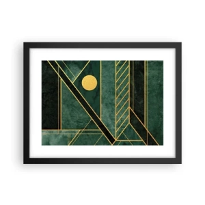 Poster in einem schwarzem Rahmen - Dynamik von Gold und Azurblau - 40x30 cm