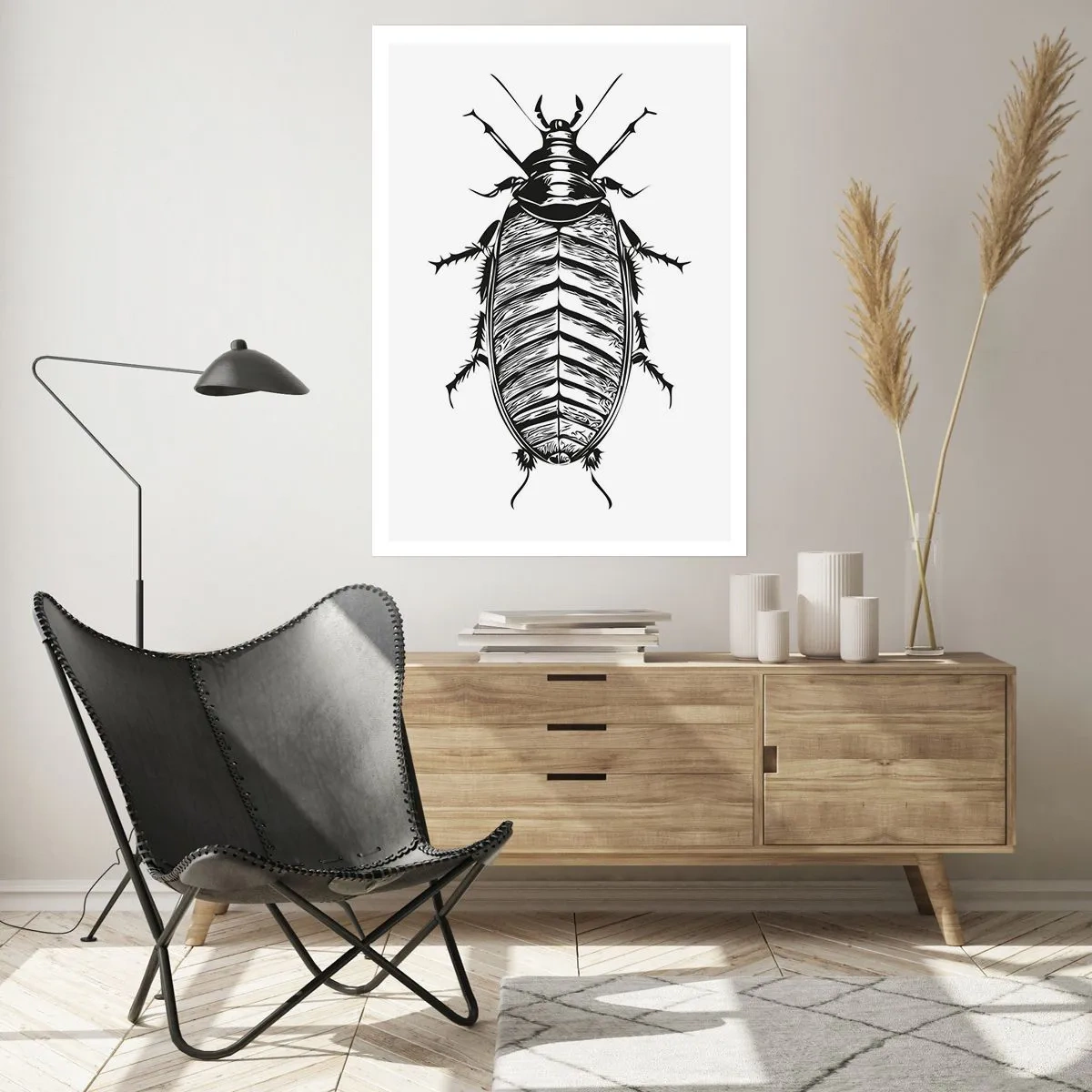 Poster - Schwarz-Weiß-Illustration eines Insekts im Einzelhandelsstil - 50x70cm - Was für ein Exemplar! - Moderne Wanddekoration für Wohnzimmer und Schlafzimmer ARTTOR