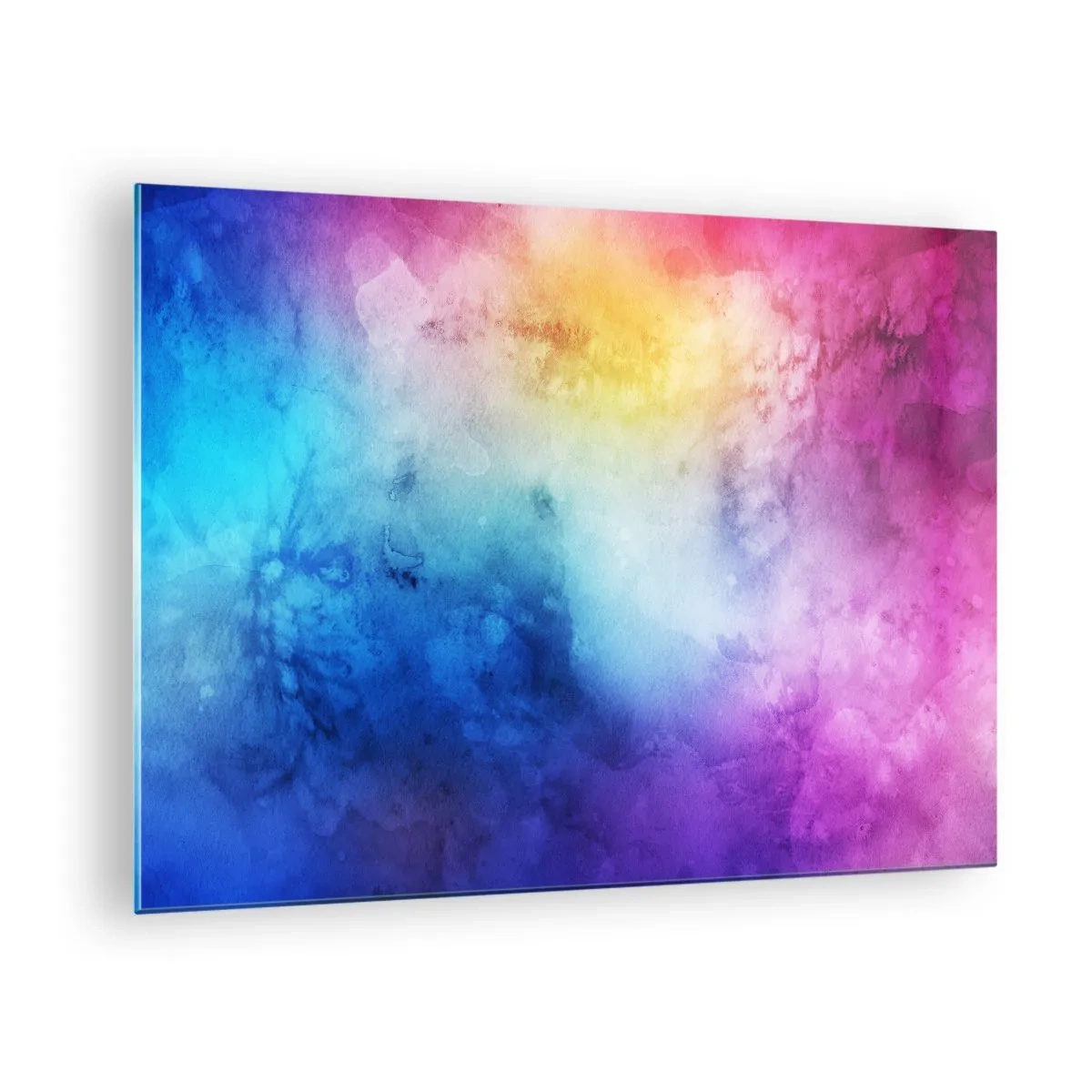 Glasbild - Bild auf glas - Abstrakte Komposition in Regenbogenfarben mit Aquarelleffekt - 70x50cm - Fast auf Wolke sieben - Moderne Wanddekoration für Wohnzimmer und Schlafzimmer ARTTOR