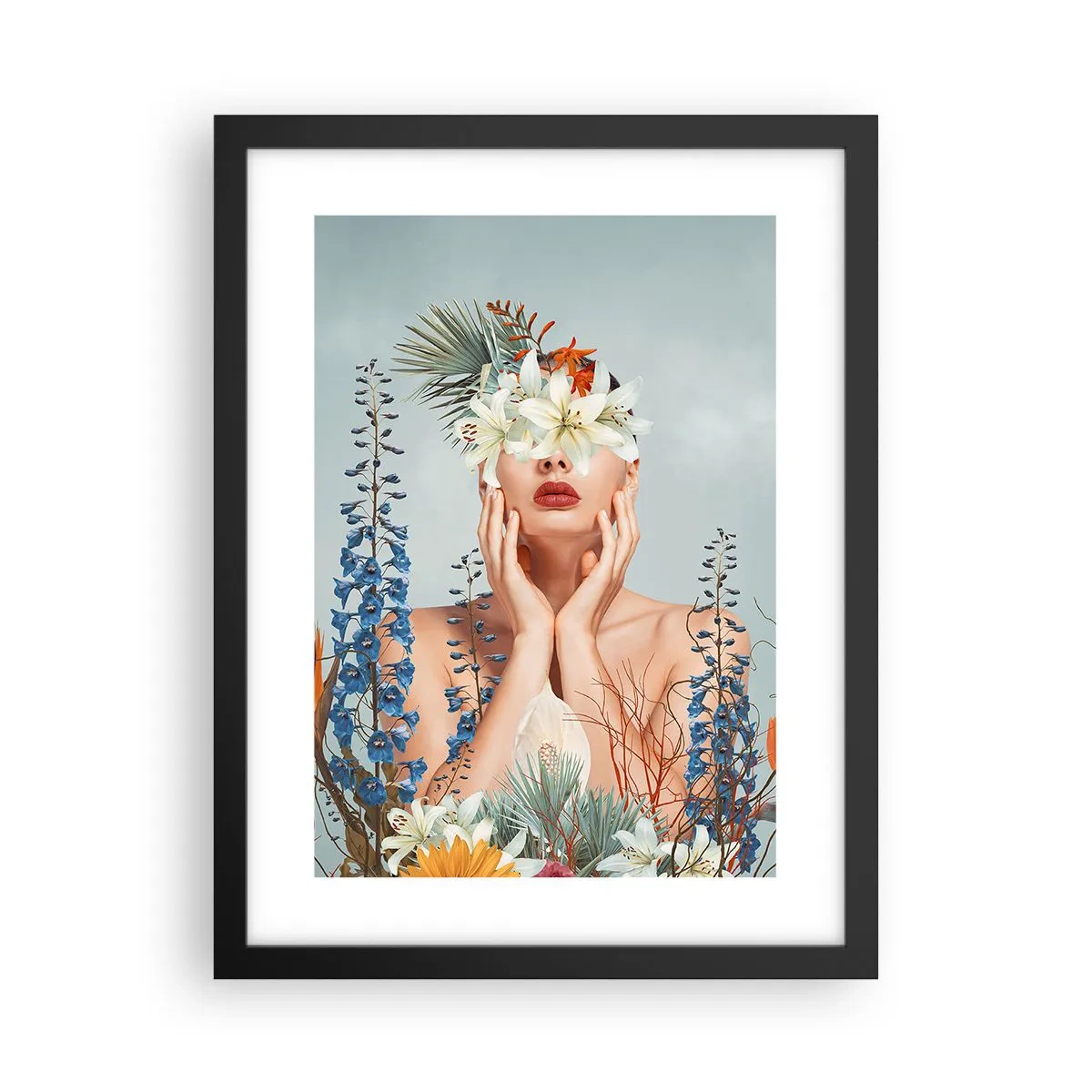 Poster in einem schwarzem Rahmen - Frau - Blume - 30x40 cm