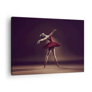Bild auf Leinwand - Leinwandbild - Eine Balletttänzerin in einem roten Kleid vor dem Hintergrund einer Bühne - 70x50cm - Eine Primaballerina - Moderne Wanddekoration für Wohnzimmer und Schlafzimmer ARTTOR