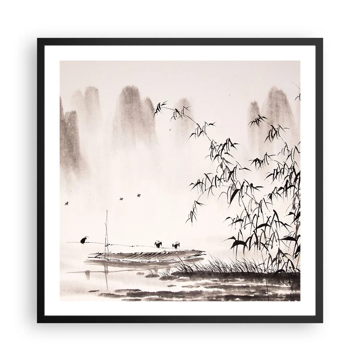 Poster in einem schwarzem Rahmen - Die Stille der Reisfelder - 60x60 cm