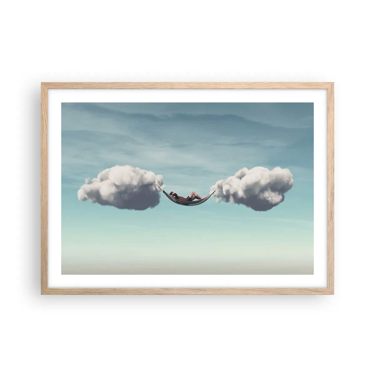 Poster in einem Rahmen aus heller Eiche - Die Behaglichkeit des Augenblicks - 70x50 cm