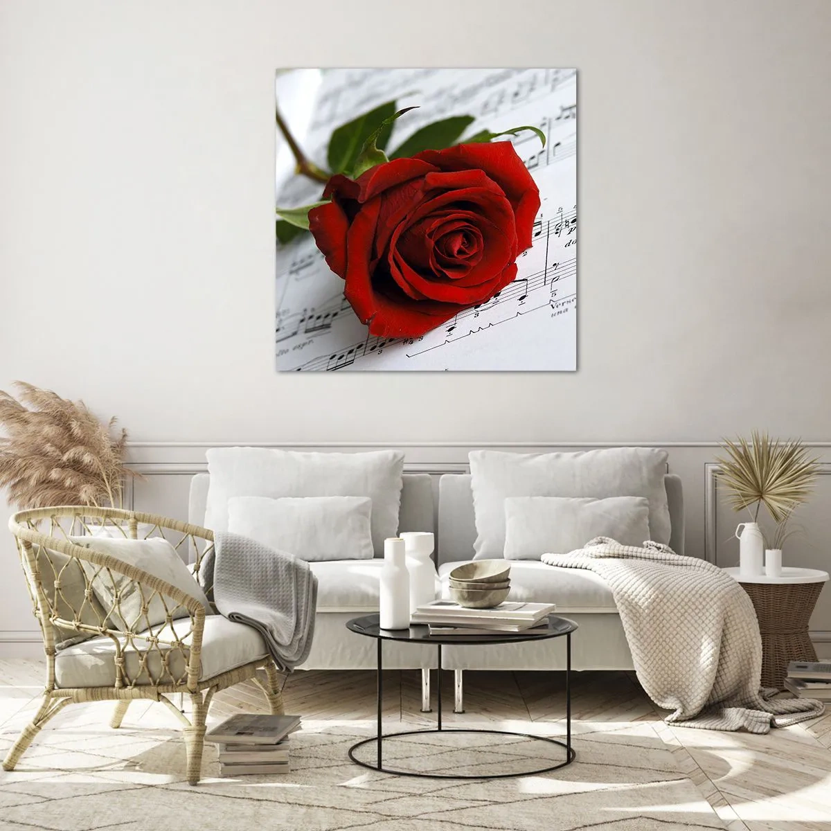 Glasbild - Bild auf glas - Musik der Gefühle in Scharlach - 50x50 cm