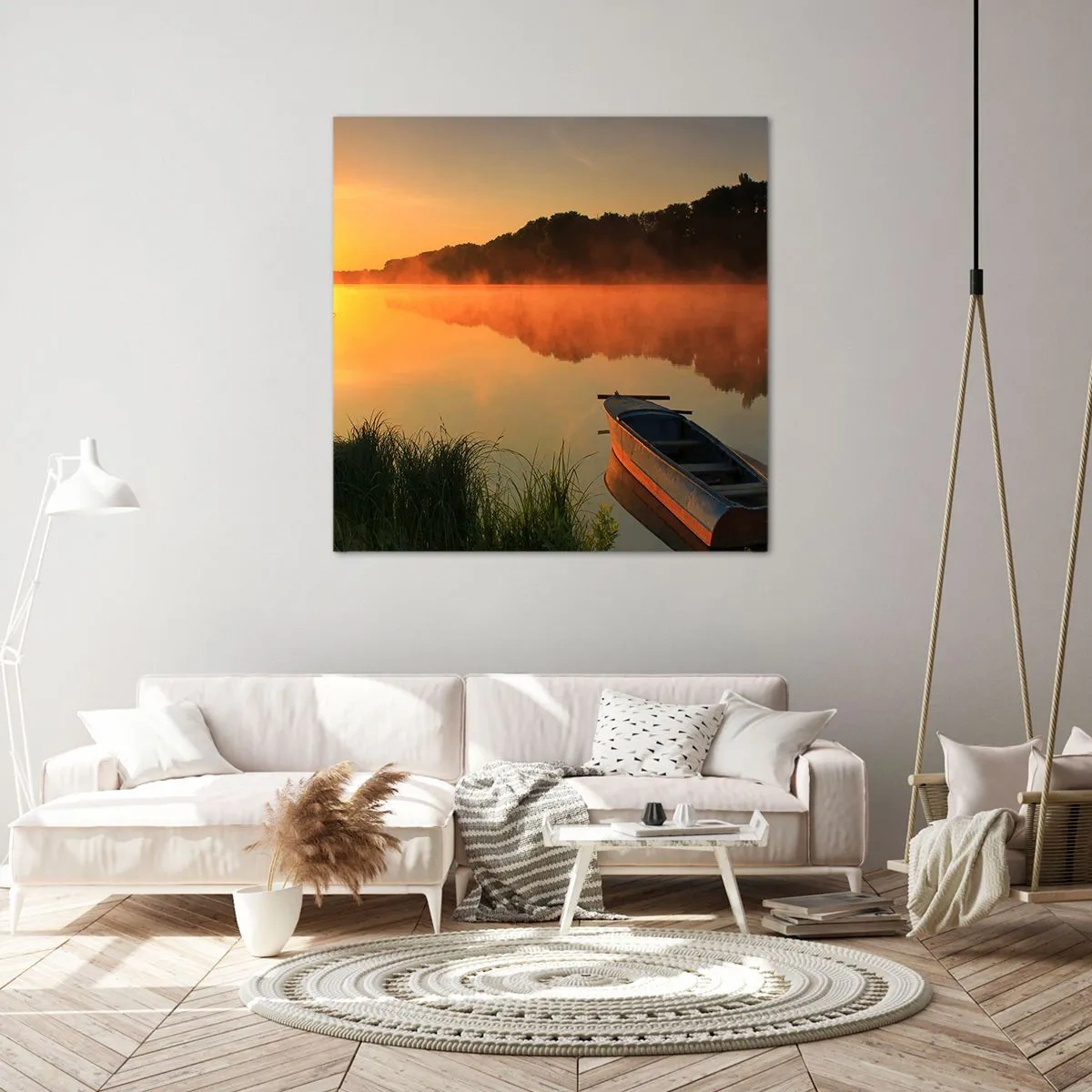 Bild auf Leinwand - Leinwandbild - Sonnenaufgang über dem Wasser wie ein Spiegel - 70x70 cm
