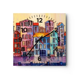 Wanduhr - Glasuhr - Stadt wie aus einem Märchen - 40x40 cm