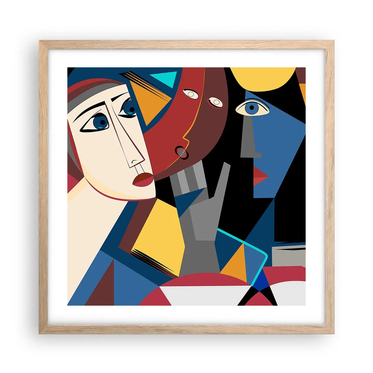 Poster in einem Rahmen aus heller Eiche - Gespräch zwischen Kubisten - 50x50 cm