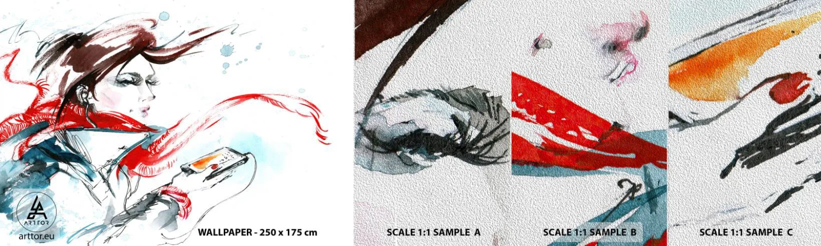 Fototapeten Muster Premium Sand - Mit mir stimmt was nicht - Frau, Telefon, Mode - 100x30 cm