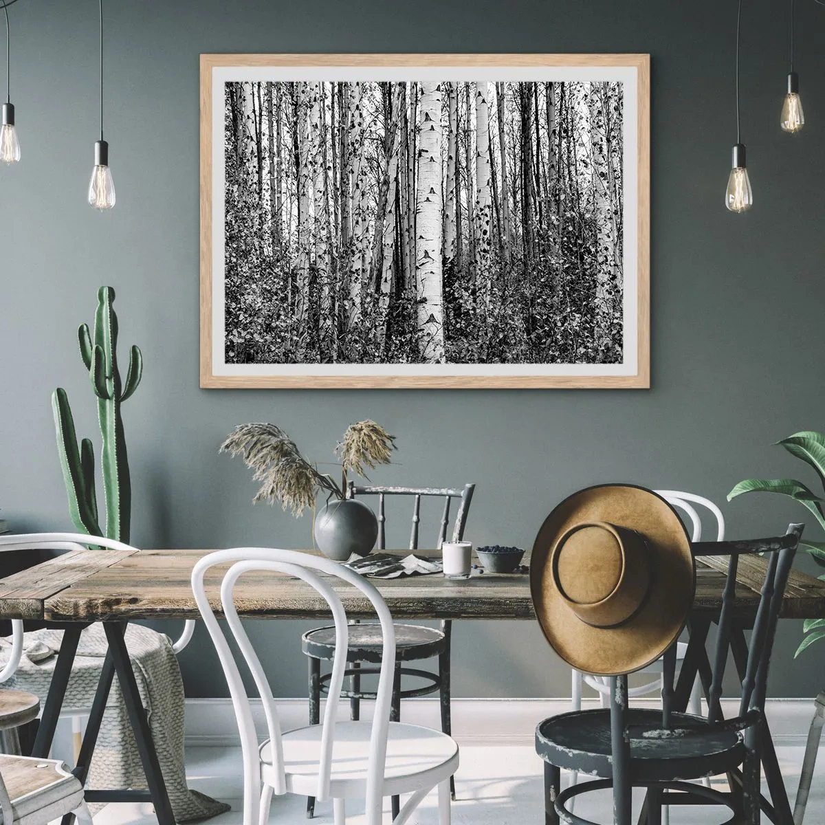 Poster in einem Rahmen aus heller Eiche - Birkenkolonnade - 40x30 cm