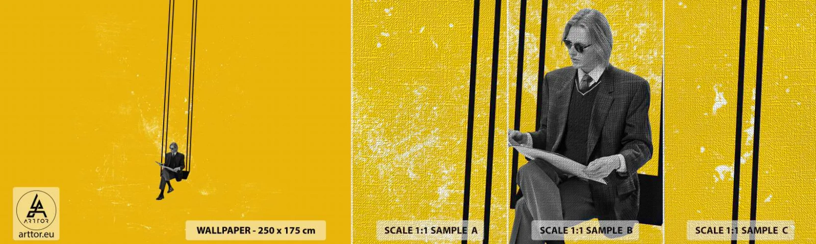 Fototapeten Muster Premium Canvas - Tag wie jeder andere - Moderne Kunst, Schwingen, Mann - 100x30 cm