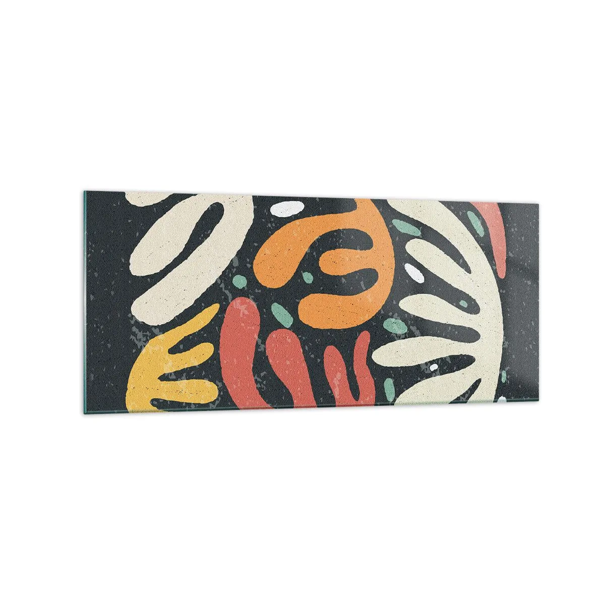 Glasbild - Bild auf glas - Abstrakte Formen in warmen Farben auf dunklem Hintergrund - 120x50cm - Komposition – Ich erwische dich gleich - Moderne Wanddekoration für Wohnzimmer und Schlafzimmer ARTTOR