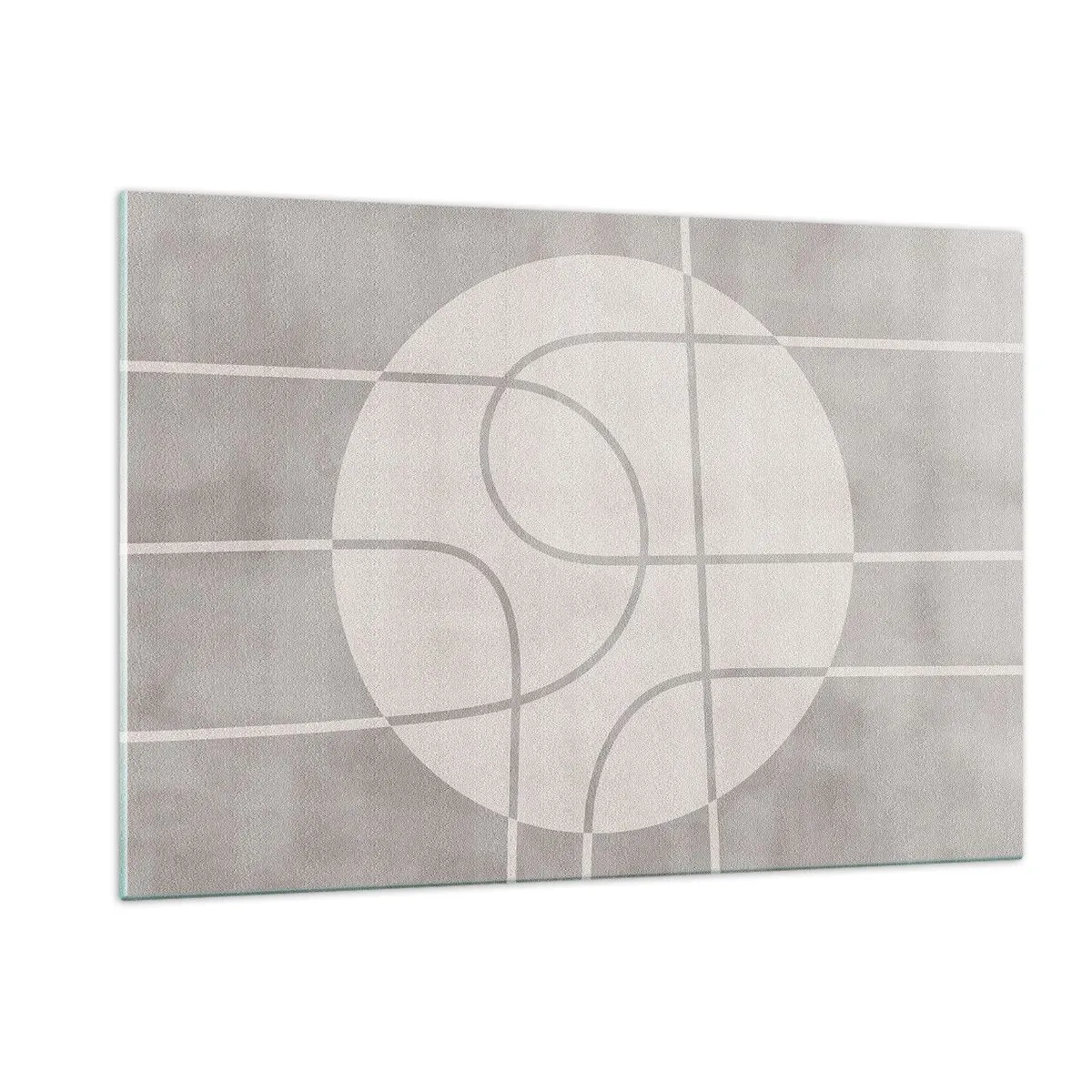 Glasbild - Bild auf glas - Beige Linien und Kreise bilden eine geometrische Komposition - 120x80cm - Kreisförmig und geradeaus - Moderne Wanddekoration für Wohnzimmer und Schlafzimmer ARTTOR