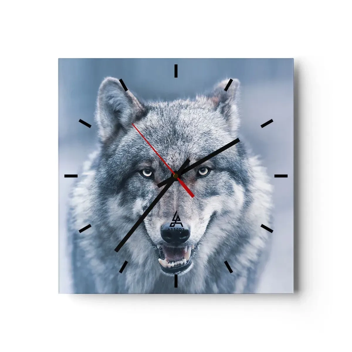 Wanduhr - Glasuhr - Ein Wolf mit intensivem Blick in einer Winterlandschaft - 30x30cm - Werden Sie die Herausforderung annehmen? - Moderne Wanddekoration für Wohnzimmer und Schlafzimmer ARTTOR