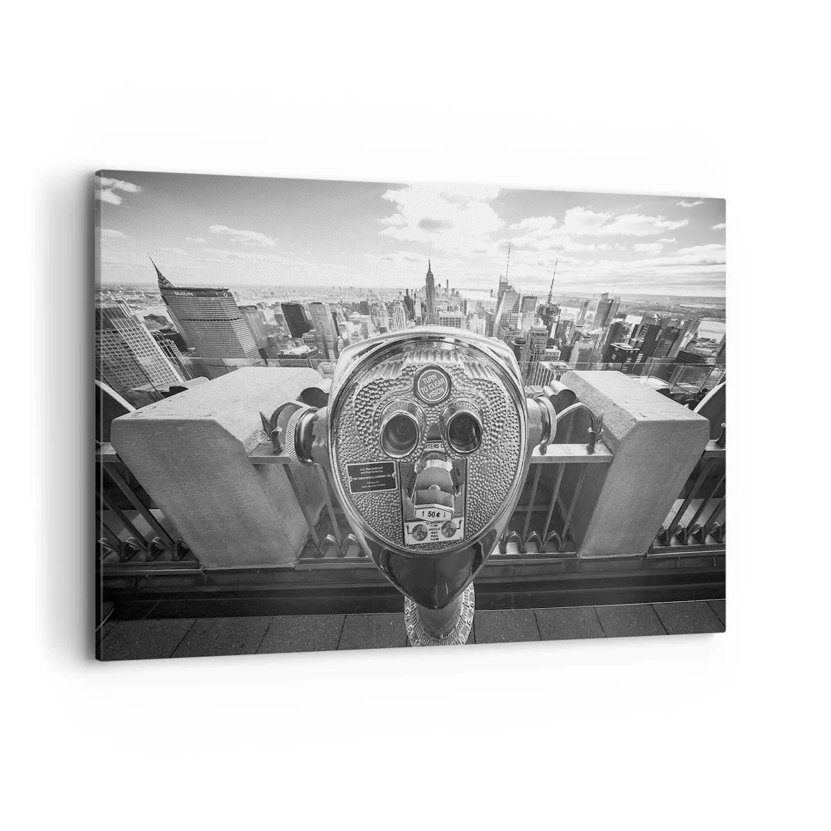 Bild auf Leinwand - Leinwandbild - Monochromer Blick durch das Teleskop auf das Stadtpanorama - 120x80cm - Stadt über den Städten - Moderne Wanddekoration für Wohnzimmer und Schlafzimmer ARTTOR