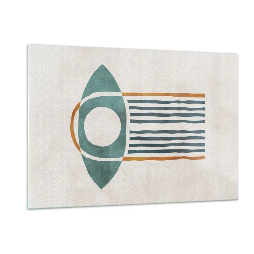 Glasbild - Bild auf glas - Geometrische Form mit einem Kreis und Linien in Grün- und Rottönen. - 120x80cm - Zeichen und Rituale - Moderne Wanddekoration für Wohnzimmer und Schlafzimmer ARTTOR