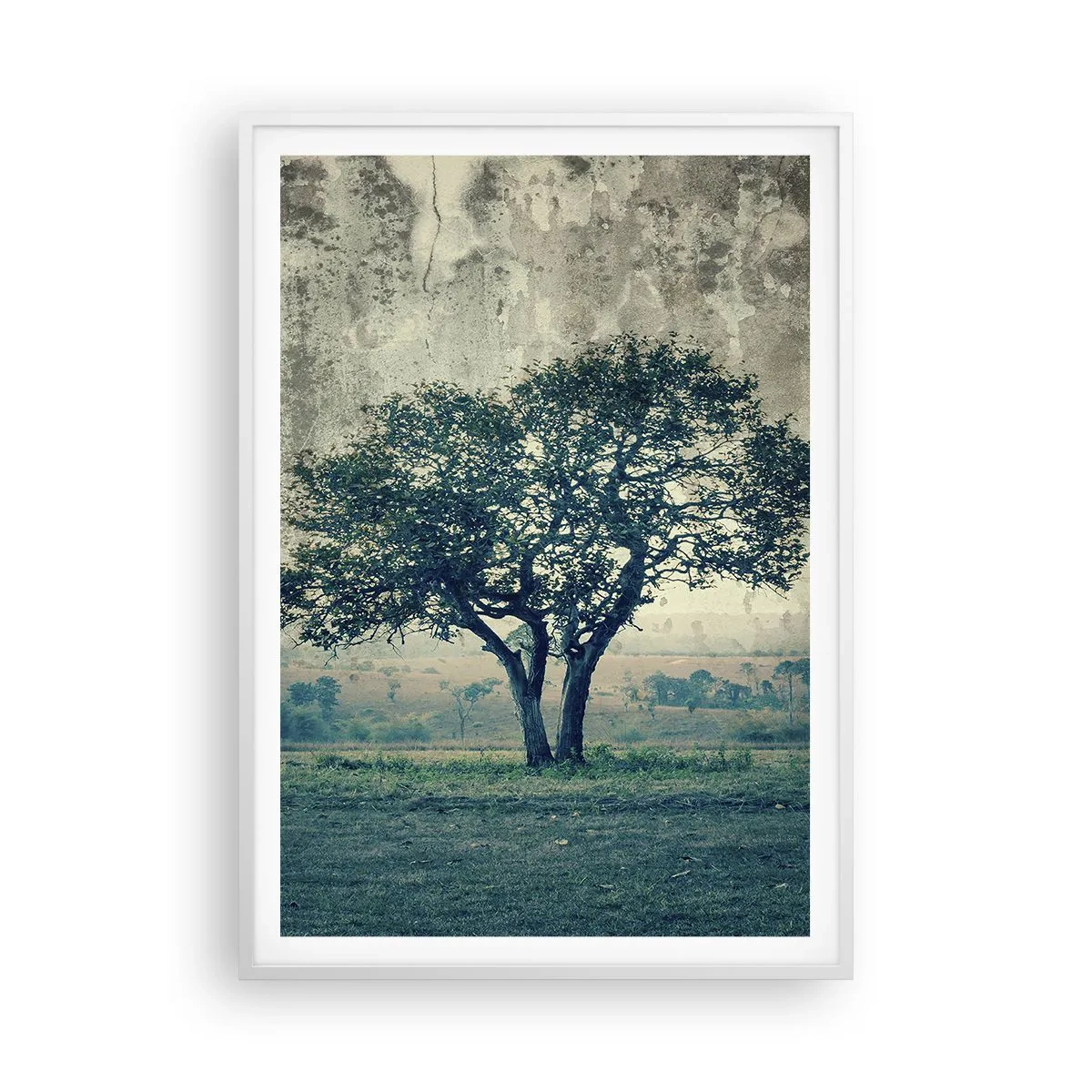 Poster in einem weißen Rahmen - Ein Apfelbaum auf blauem Feld? - 70x100 cm