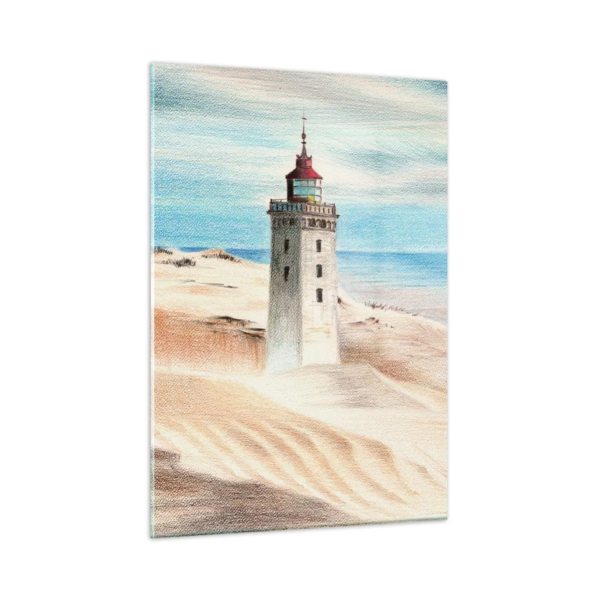 Glasbild - Bild auf glas - Ein Leuchtturm auf einer Wüstendüne an einem ruhigen Meer - 50x70cm - Immer aufs Meer starrend - Moderne Wanddekoration für Wohnzimmer und Schlafzimmer ARTTOR