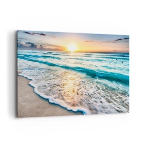 Bild auf Leinwand - Leinwandbild - Sonnenaufgang über einem ruhigen Strand mit Wellen - 120x80cm - Ein Blick lohnt sich - Moderne Wanddekoration für Wohnzimmer und Schlafzimmer ARTTOR