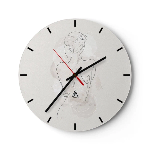 Wanduhr - Glasuhr - Eine minimalistische Silhouette einer Frau auf hellem Hintergrund - 30x30cm - Wie ein sensibles Instrument - Moderne Wanddekoration für Wohnzimmer, Küche und Schlafzimmer ARTTOR