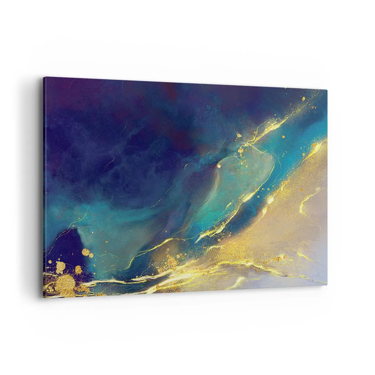 Bild auf Leinwand - Leinwandbild - Abstrakte Komposition in Blau- und Goldtönen auf Leinwand - 100x70cm - Der goldene Teich - Moderne Wanddekoration für Wohnzimmer und Schlafzimmer ARTTOR