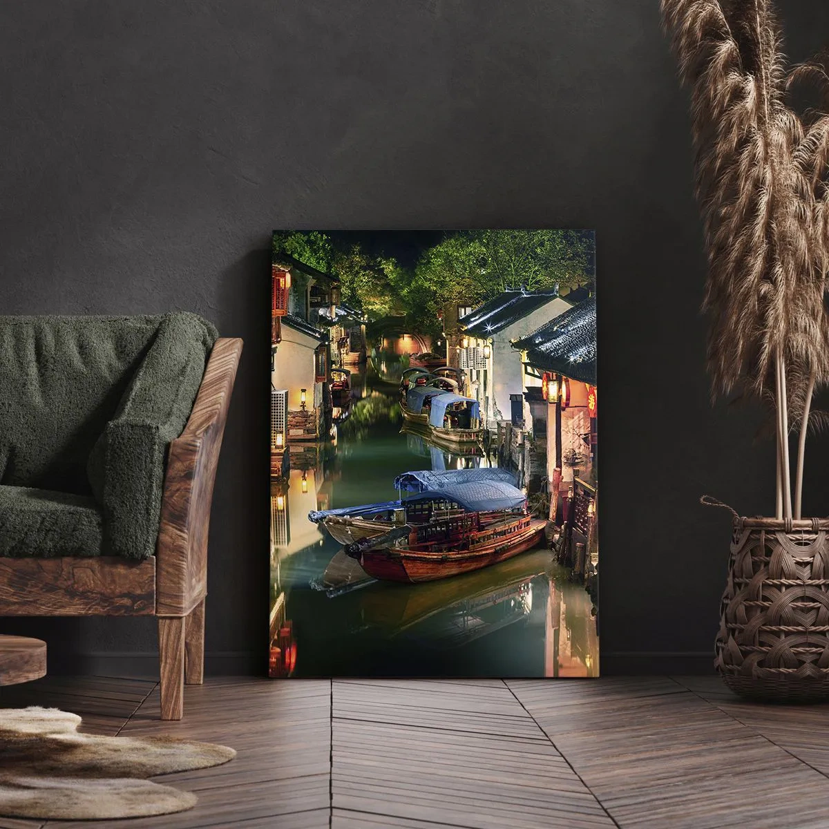 Bild auf Leinwand - Leinwandbild - Ein Abend auf einer chinesischen Straße - 45x80 cm