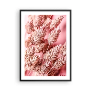 Poster in einem schwarzem Rahmen - Nahaufnahme von getrockneten Getreideähren auf rosa Hintergrund - 50x70cm - Eine Blumenkaskade in Rosa - Moderne Wanddekoration für Wohnzimmer und Schlafzimmer ARTTOR