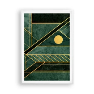 Poster in einem weißen Rahmen - Dynamik von Gold und Azurblau - 70x100 cm