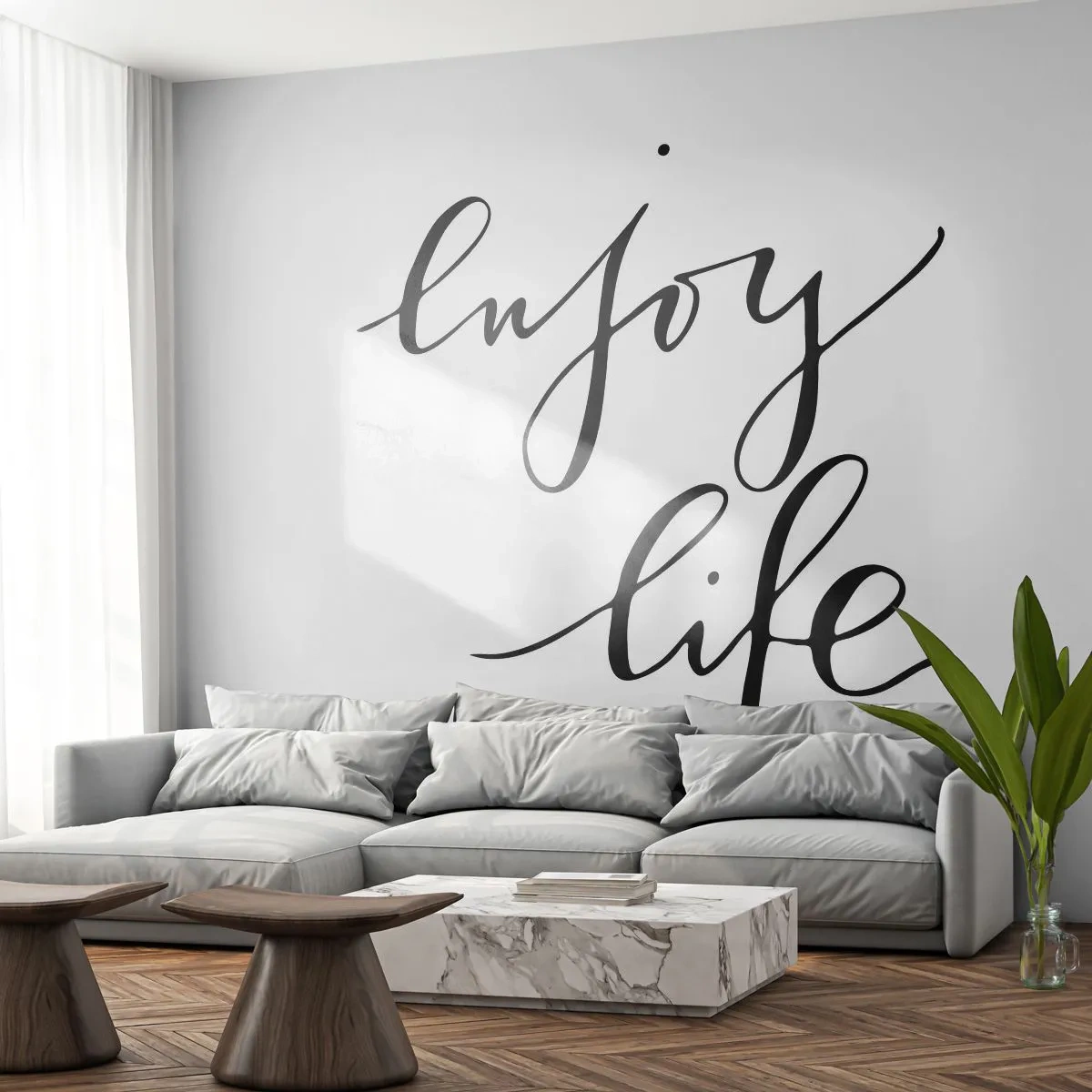 Fototapete Premium Sand - Zitat „Genieße das Leben“ in eleganter Kalligrafie - 100x70cm - Nichts hinzufügen… - Moderne Wanddekoration für Wohnzimmer und Schlafzimmer ARTTOR