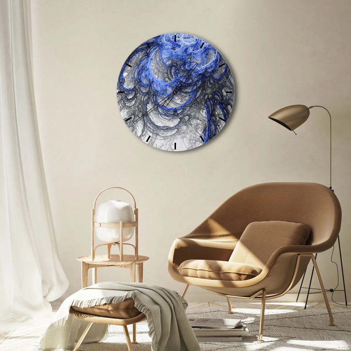 Wanduhr - Glasuhr - Abstraktes Wellenmotiv in Blau- und Grautönen - 30x30cm - Die Geburt einer Welle - Moderne Wanddekoration für Wohnzimmer, Küche und Schlafzimmer ARTTOR