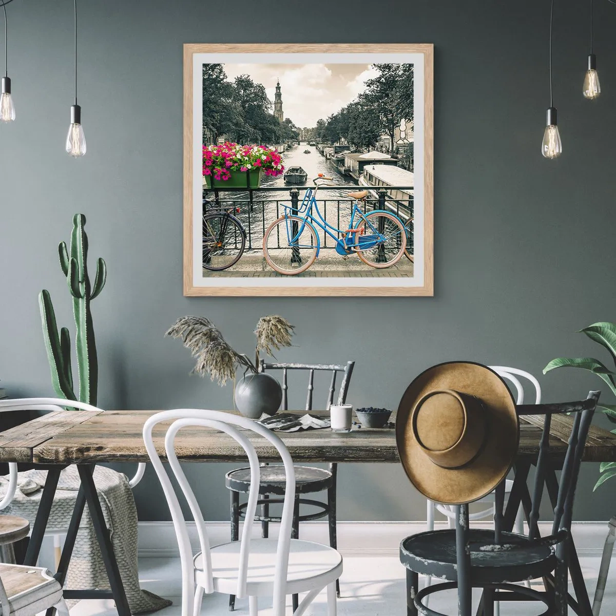 Poster in einem Rahmen aus heller Eiche - Die Farben der Amsterdamer Straße - 60x60 cm