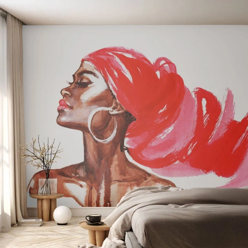 Selbstklebende Fototapete Deluxe Sticker - Es weht ein Wind, der die Nase eines Mannes öffnet - Porträt einer Frau, Das Gesicht einer Frau, Abstraktion - 500x350 cm