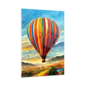 Glasbild - Bild auf glas - Ein bunter Ballon schwebt über einer Berglandschaft - 50x70cm - In der Stille sieht man mehr - Moderne Wanddekoration für Wohnzimmer und Schlafzimmer ARTTOR