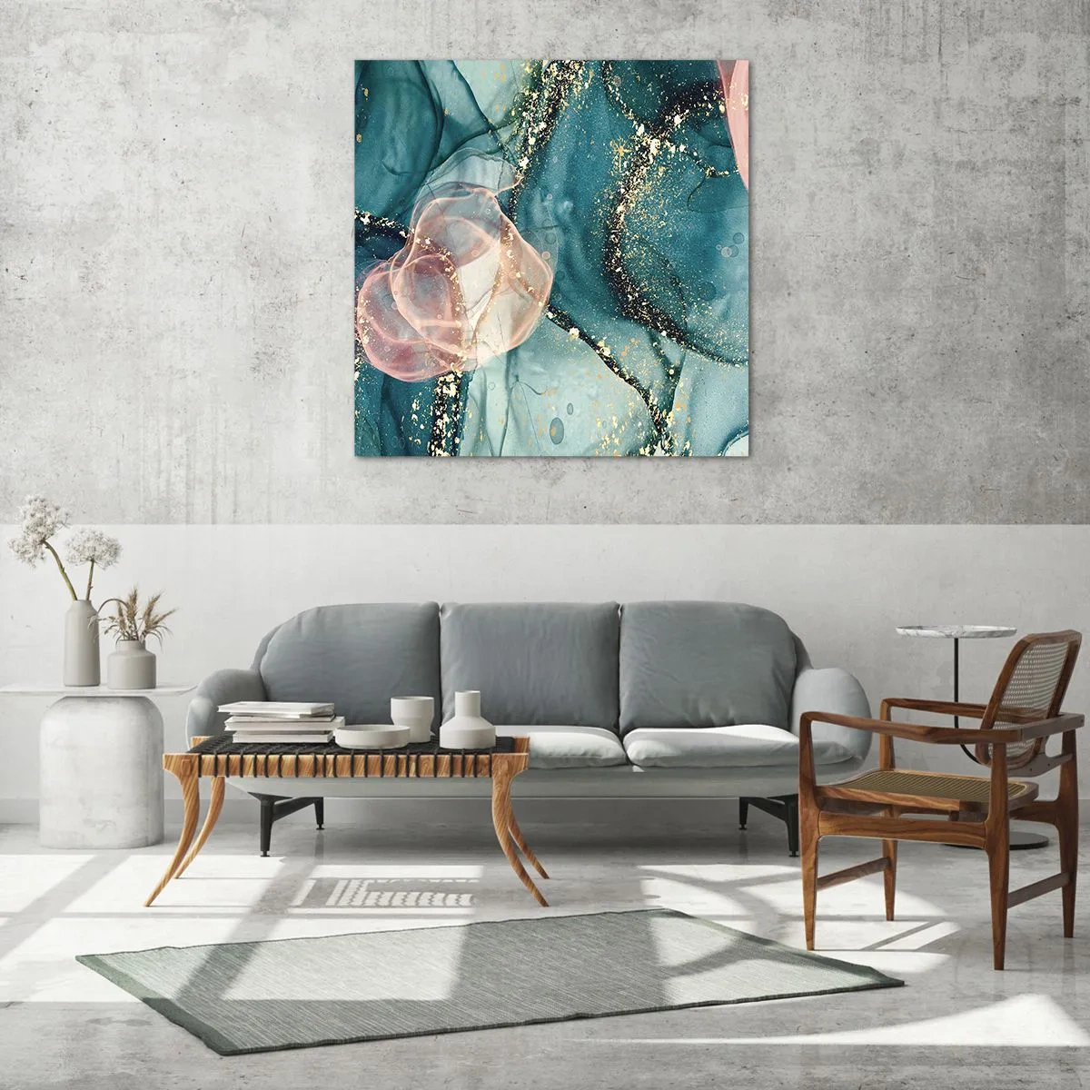 Glasbild - Bild auf glas - Seidenblau, Tüllrosa - 60x60 cm