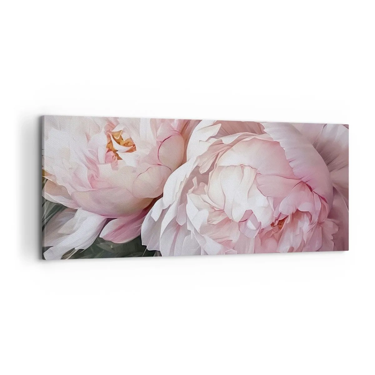 Bild auf Leinwand - Leinwandbild - Zarte rosa Pfingstrosen in voller Blüte - 120x50cm - In der Blüte angehalten - Moderne Wanddekoration für Wohnzimmer und Schlafzimmer ARTTOR