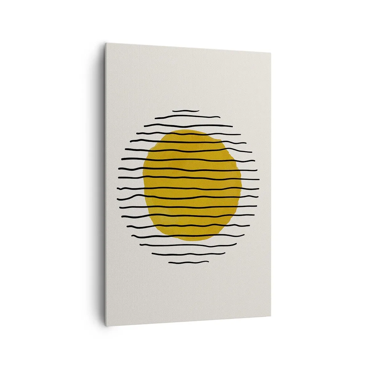 Bild auf Leinwand - Leinwandbild - Ein minimalistisches Motiv mit einem gelben Kreis und schwarzen Linien. - 80x120cm - Abstraktion, die vor Hitze zittert - Moderne Wanddekoration für Wohnzimmer und Schlafzimmer ARTTOR