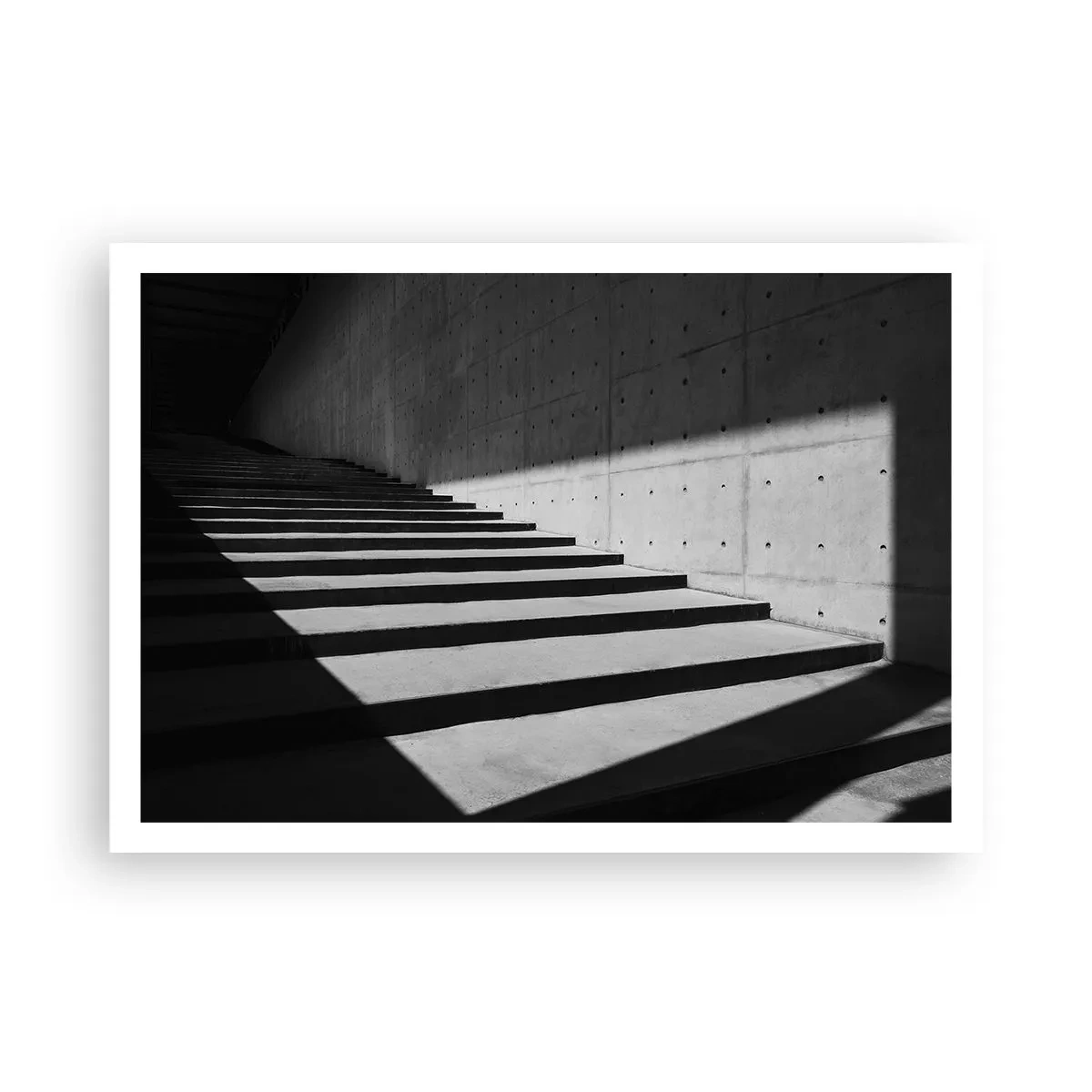 Poster - Treppe im minimalistischen Stil in Schwarz und Weiß - 100x70cm - Rohe Schönheit des Modernismus - Moderne Wanddekoration für Wohnzimmer und Schlafzimmer ARTTOR