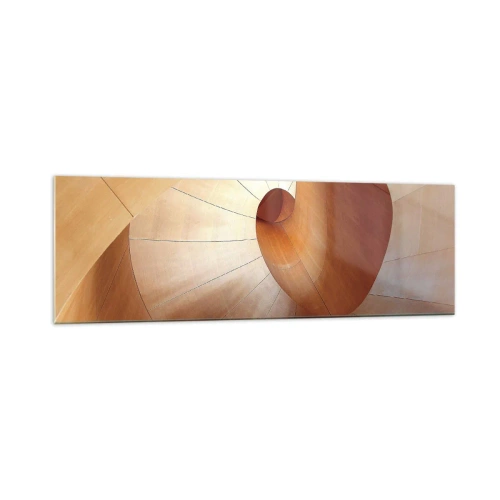 Glasbild - Bild auf glas - Abstrakte Spirale in Holz- und Hellbrauntönen - 160x50cm - Architektonische Serpentine - Moderne Wanddekoration für Wohnzimmer und Schlafzimmer ARTTOR